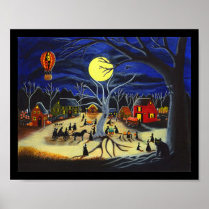 Halloween,poster,witches,horse,carriage,black,cats Poster