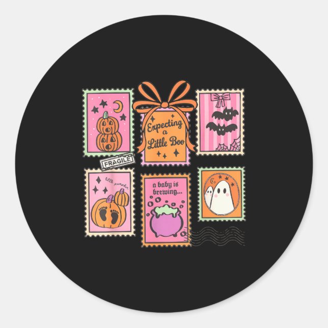 Halloween Pregnancy Announcement Funny Ghost Baby  Classic Round Sticker (Front)