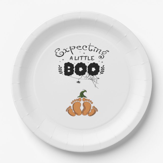 Halloween Pregnancy Mum To Be Expecting Little Boo Paper Plate (Front)
