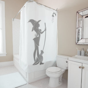 Halloween Pretty Witch Broom In Shower Silhouette Shower Curtain