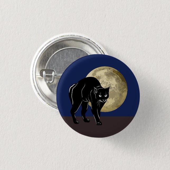 Halloween Prowling Black Cat On A Full Moon Night 3 Cm Round Badge (Front & Back)