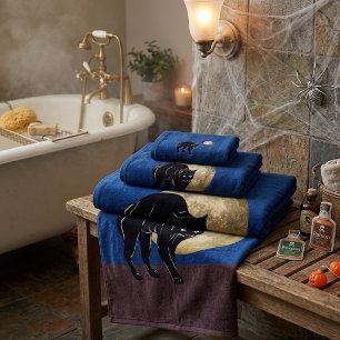 Halloween Prowling Black Cat On A Full Moon Night Bath Towel Set