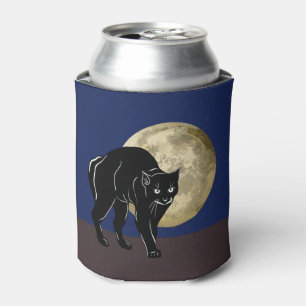 Halloween Prowling Black Cat On A Full Moon Night Can Cooler