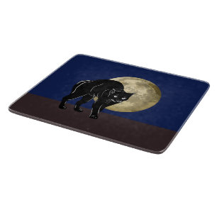 Halloween Prowling Black Cat On A Full Moon Night Cutting Board