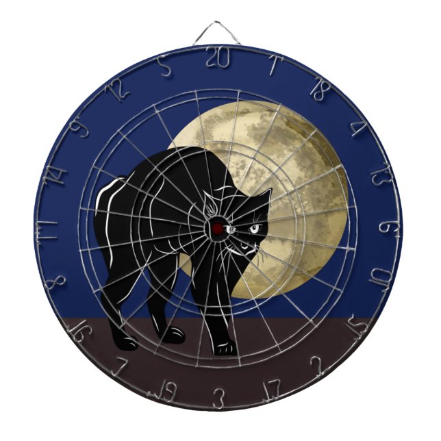 Halloween Prowling Black Cat On A Full Moon Night Dartboard (Front)