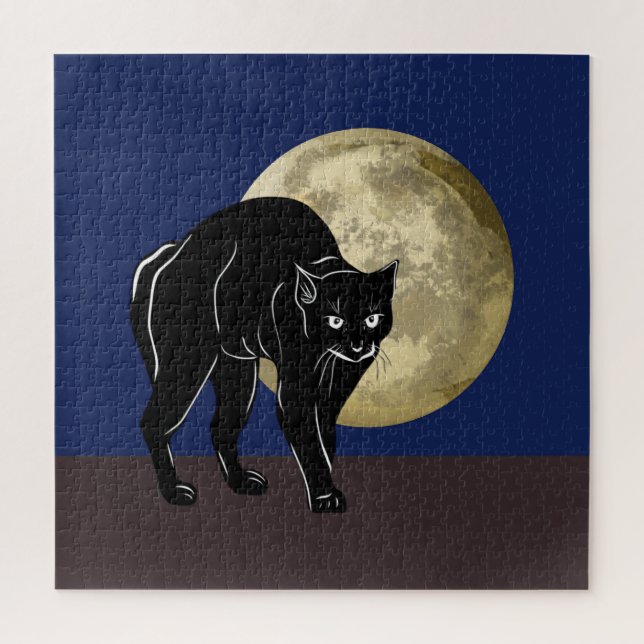Halloween Prowling Black Cat On A Full Moon Night  Jigsaw Puzzle (Vertical)