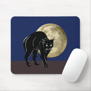 Halloween Prowling Black Cat On A Full Moon Night Mouse Pad