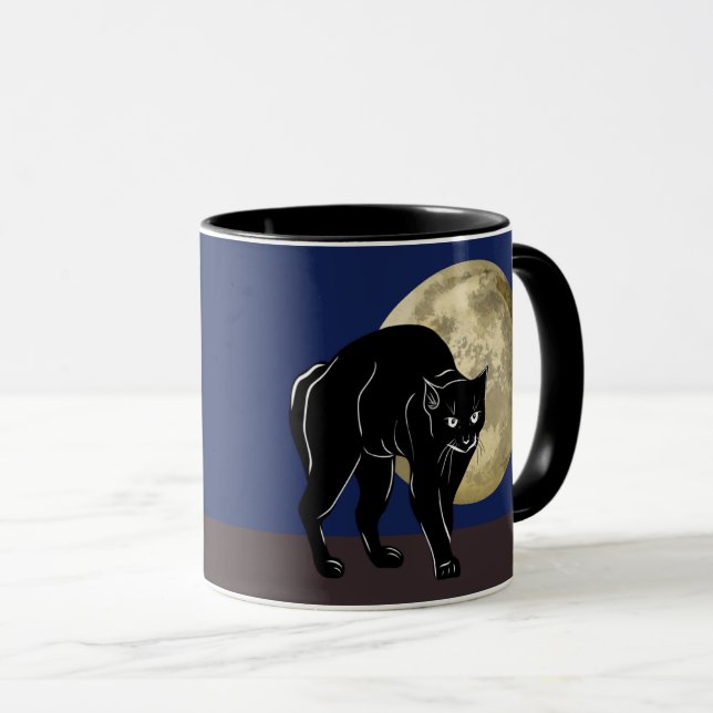 Halloween Prowling Black Cat On A Full Moon Night Mug (Front Right)