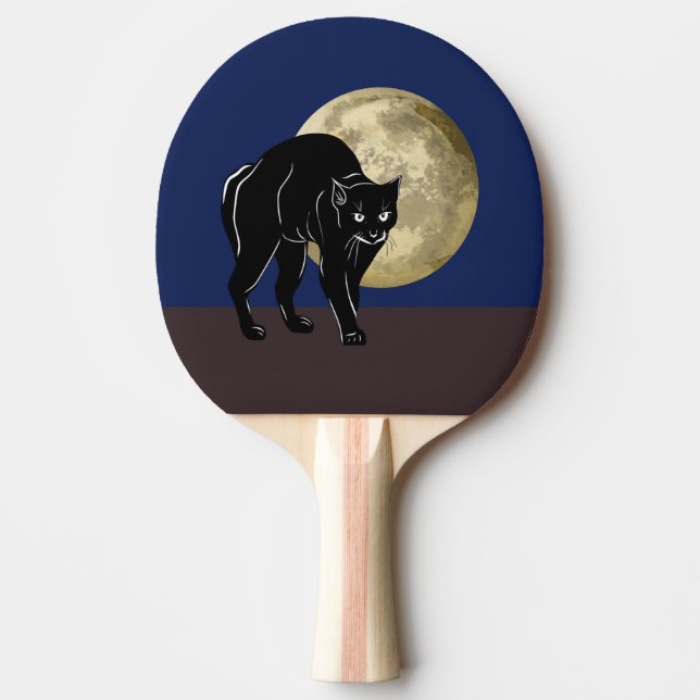 Halloween Prowling Black Cat On A Full Moon Night Ping Pong Paddle (Front)