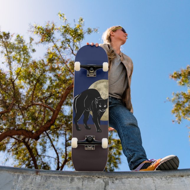 Halloween Prowling Black Cat On A Full Moon Night Skateboard (Outdoor 1)