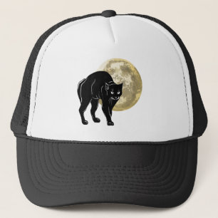 Halloween Prowling Black Cat On A Full Moon Night Trucker Hat