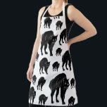 Halloween Prowling Black Cat Silhouette Drawing Apron<br><div class="desc">Apron adult size all over print style printed with a Halloween Prowling Black Cat Silhouette Drawing hand drawn graphic artwork drawing design illustration by TheFabricSeal print on demand shop at Zazzle.com #ZazzleMade ©️Original. https://www.zazzle.com/store/thefabricseal This Halloween classic looking vintage yet modern contemporary simple minimalist style art piece features a spooky black...</div>