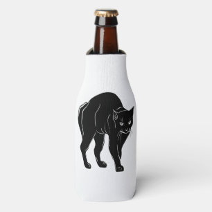 Halloween Prowling Black Cat Silhouette Drawing Bottle Cooler