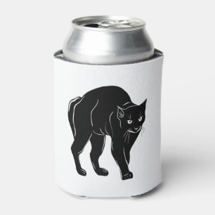 Halloween Prowling Black Cat Silhouette Drawing Can Cooler