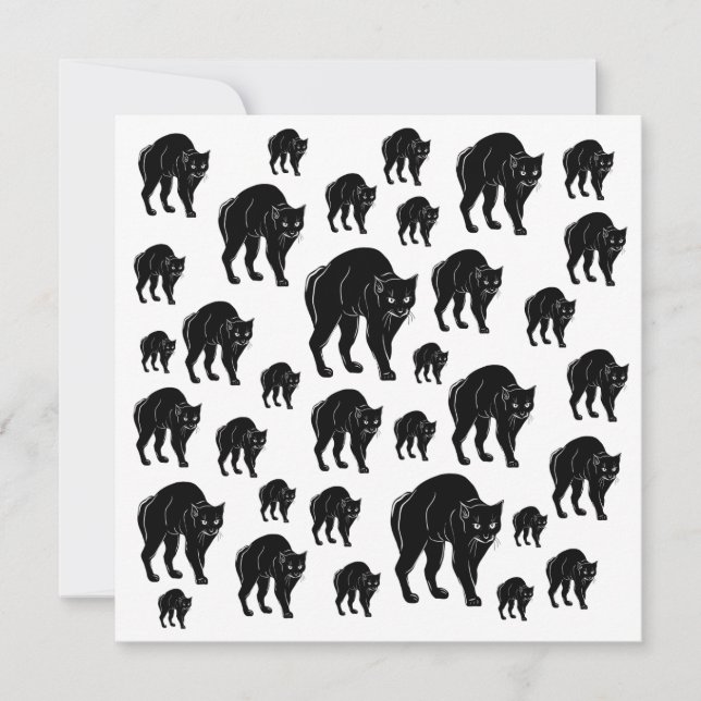 Halloween Prowling Black Cat Silhouette Drawing Card (Front)