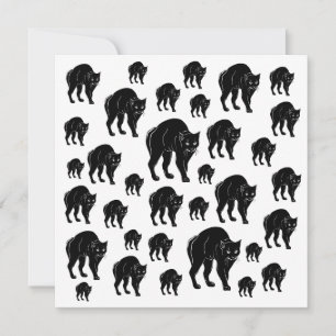 Halloween Prowling Black Cat Silhouette Drawing Card