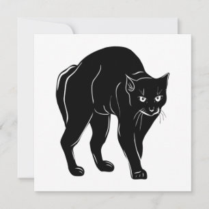Halloween Prowling Black Cat Silhouette Drawing Card