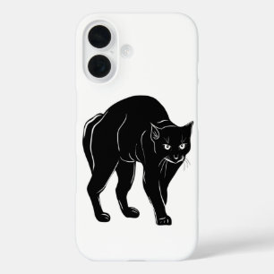 Halloween Prowling Black Cat Silhouette Drawing iPhone 16 Case