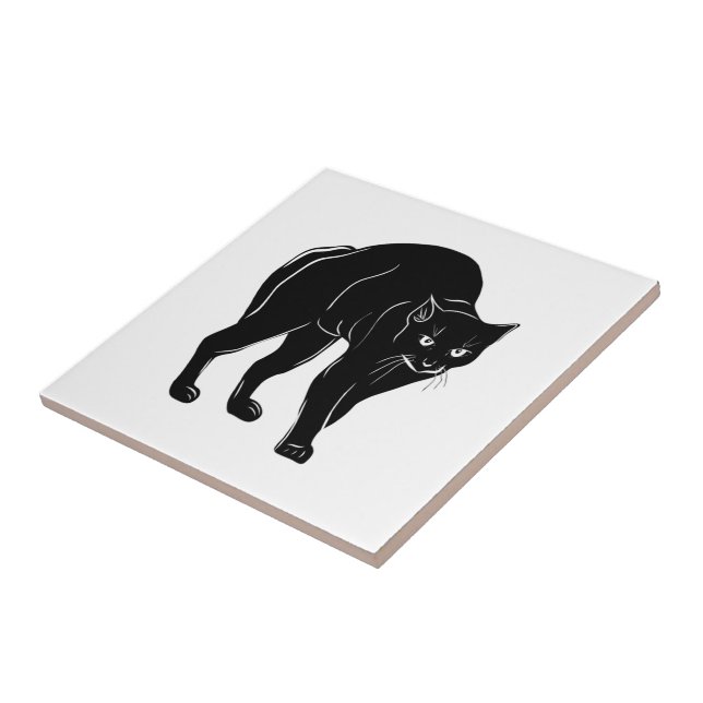 Halloween Prowling Black Cat Silhouette Drawing Ceramic Tile (Side)