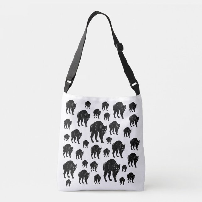 Halloween Prowling Black Cat Silhouette Drawing Crossbody Bag (Back)