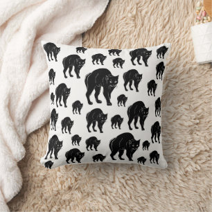 Halloween Prowling Black Cat Silhouette Drawing Cushion