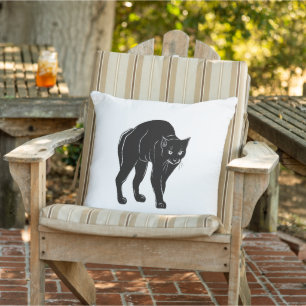 Halloween Prowling Black Cat Silhouette Drawing Cushion