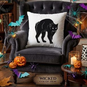 Halloween Prowling Black Cat Silhouette Drawing Cushion