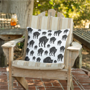 Halloween Prowling Black Cat Silhouette Drawing Cushion