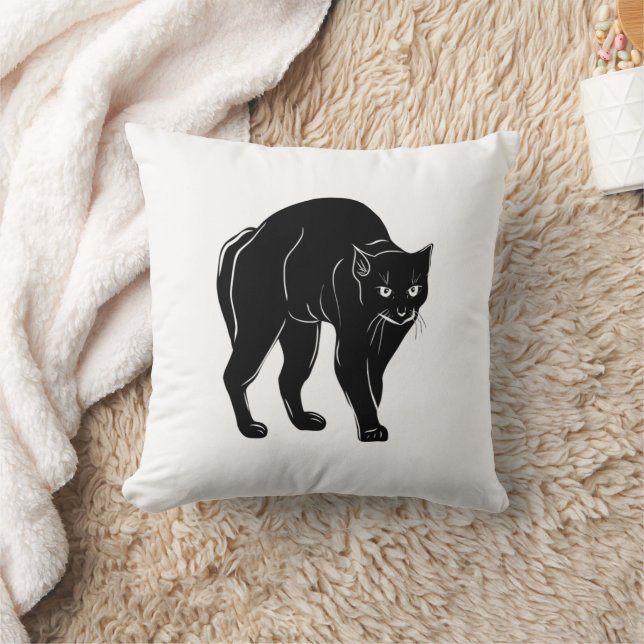 Halloween Prowling Black Cat Silhouette Drawing Cushion (Blanket)
