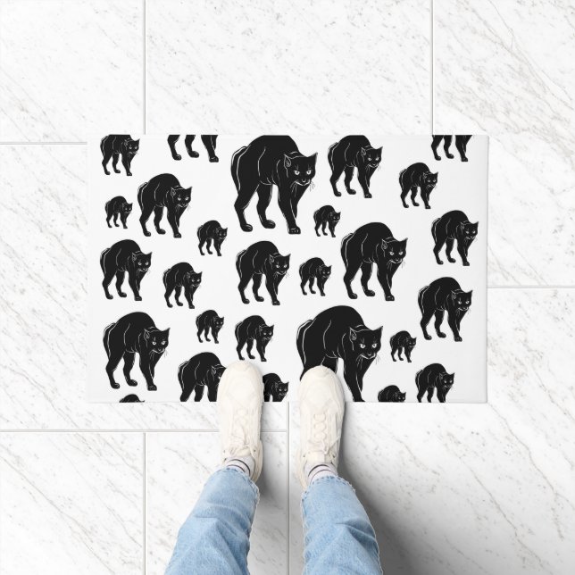 Halloween Prowling Black Cat Silhouette Drawing Doormat (Indoor)