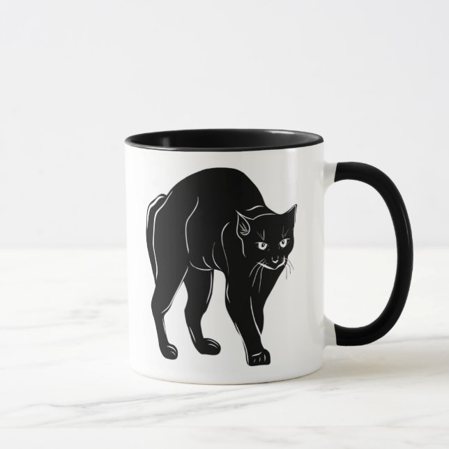 Halloween Prowling Black Cat Silhouette Drawing Mug (Right)