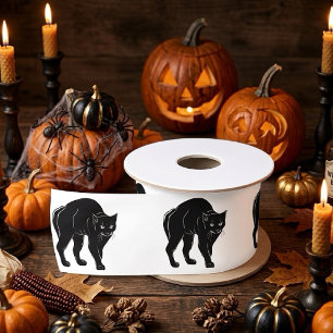 Halloween Prowling Black Cat Silhouette Drawing Satin Ribbon