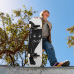 Halloween Prowling Black Cat Silhouette Drawing Skateboard<br><div class="desc">Skateboard Skateboarding Deck printed with a Halloween Prowling Black Cat Silhouette Drawing hand drawn graphic artwork drawing design illustration by TheFabricSeal print on demand shop at Zazzle.com #ZazzleMade ©️Original. https://www.zazzle.com/store/thefabricseal This Halloween classic looking vintage yet modern contemporary simple minimalist style art piece features a spooky black cat with white highlight...</div>