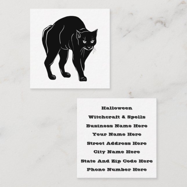 Halloween Prowling Black Cat Silhouette Drawing Square Business Card (Front/Back)