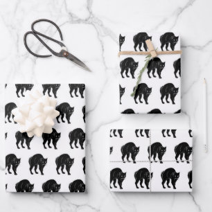 Halloween Prowling Black Cat Silhouette Drawing Wrapping Paper Sheet