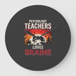 Halloween Psychology Teacher Loves Brains Horror Large Clock
