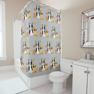 Halloween pug and boston terrier shower curtain