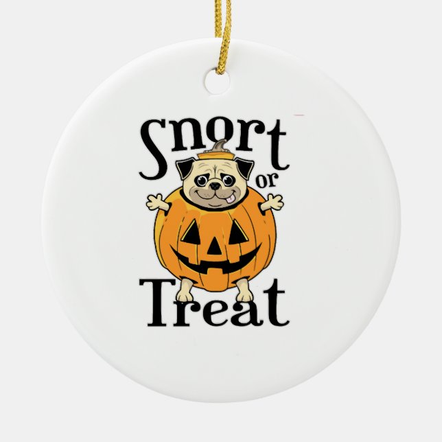 Halloween Pug Ceramic Ornament (Front)
