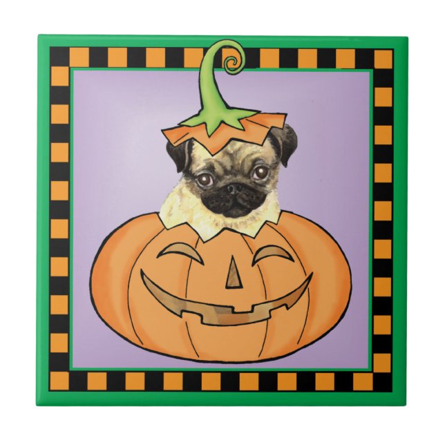 Halloween Pug Ceramic Tile (Front)