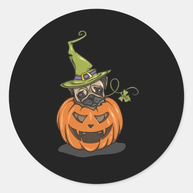 Halloween Pug Classic Round Sticker (Front)