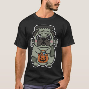 Halloween Pug Costume Frankenstein Cute Kawaii Spo T-Shirt