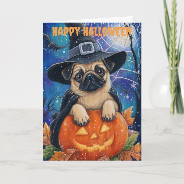 Halloween Pug Dog Holiday Card (Front)