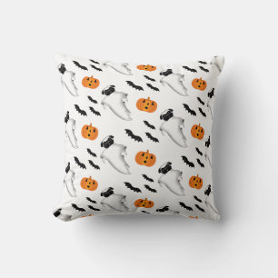 Halloween Pug Ghost Cute Pumpkin and Bats Pattern Cushion