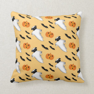 Halloween Pug Ghost Cute Pumpkin Bats Yellow  Cushion