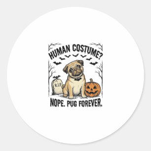 Halloween Pug Shirt Vintage Funny Dog Costume Art_ Classic Round Sticker