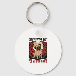 Halloween Pug Shirt with Spooky Graveyard Vintage  Key Ring