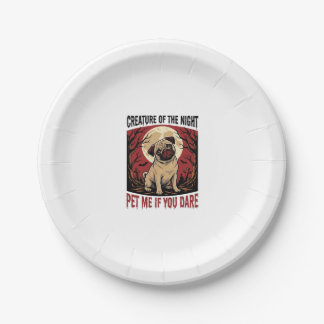 Halloween Pug Shirt with Spooky Graveyard Vintage Paper Plate