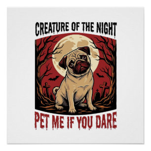 Halloween Pug Shirt with Spooky Graveyard Vintage Poster