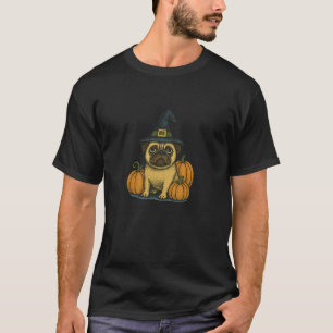 Halloween Pug Witch with Pumpkins Autumn Dog Lover T-Shirt