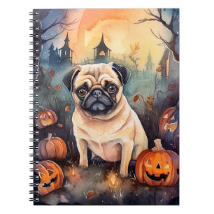 Halloween Pug With Pumpkins Scary Notebook